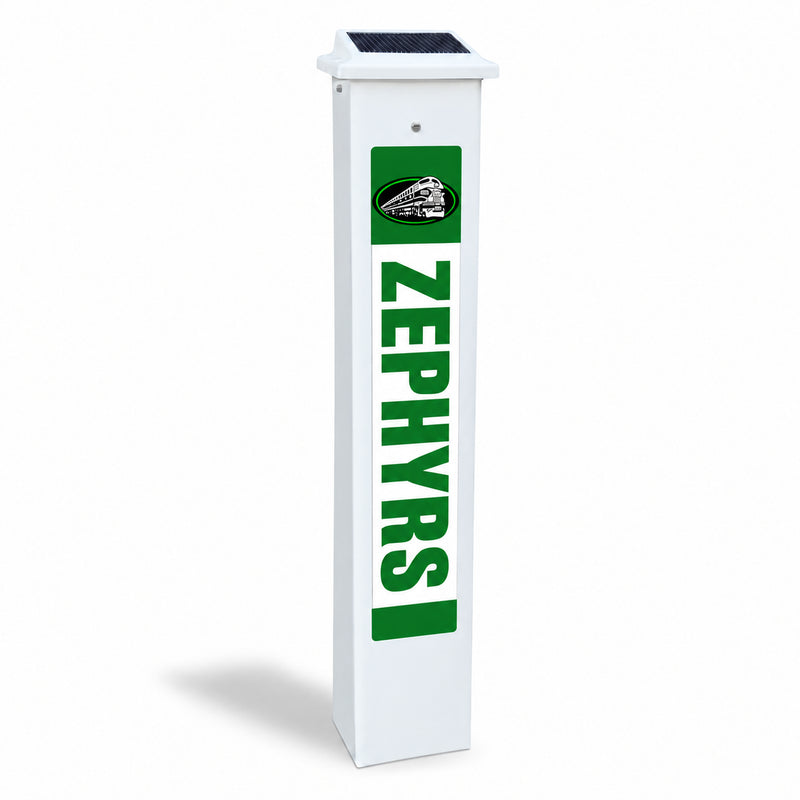 Benton Zephyrs Solar Glow Post in daylight, shown on a white background.