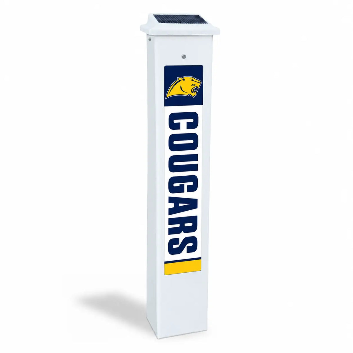 Cascade Cougars Solar Glow Post in daylight, shown on a white background.