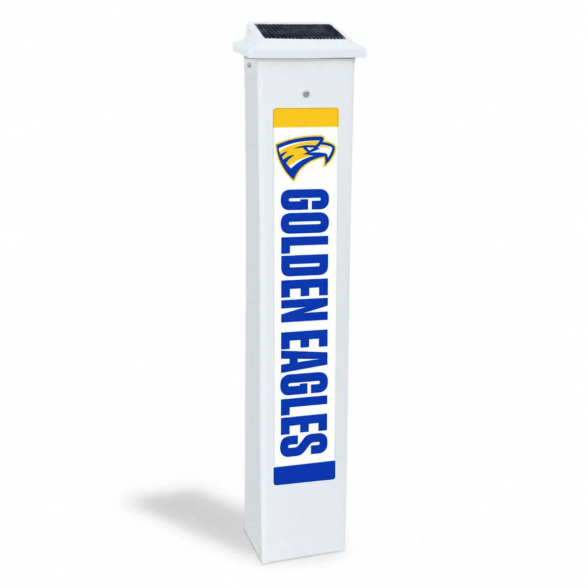 Wahlert Catholic Golden Eagles Solar Glow Post in daylight, shown on a white background.