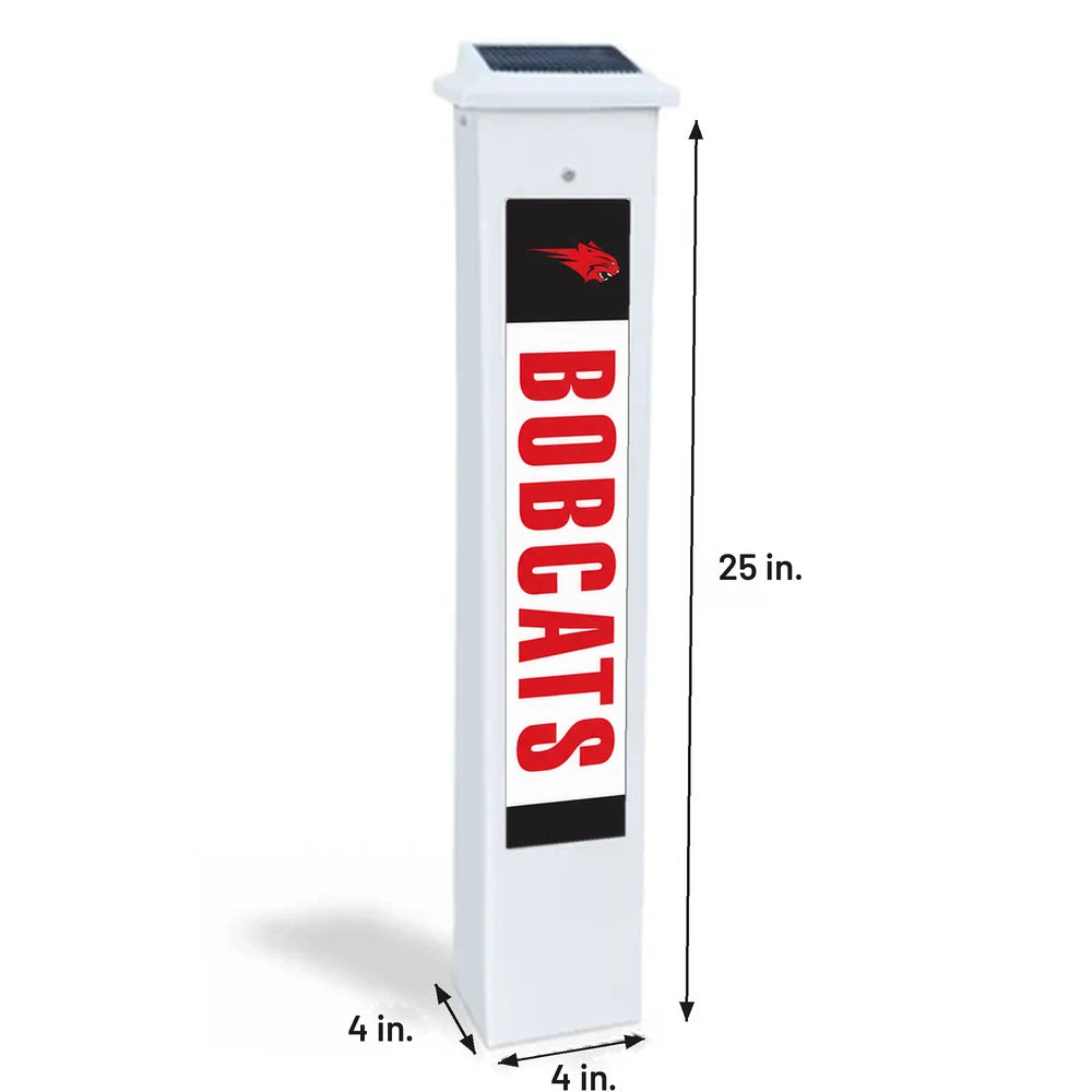 Western Dubuque Bobcats Glow Post with its dimensions marked: 25 inches tall, 4 inches wide and 4 inches deep
